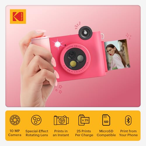 KODAK Smile Appareil Photo numérique à Impression instantanée 2 en 1 – 10 MP, Objectif à Effet Rotatif spécial – Photos 