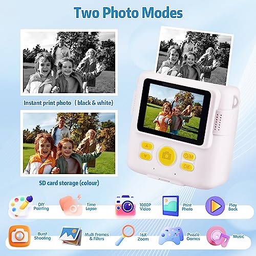 Appareil photo enfantCHRERNA 2,4" Écran Cadeau 32GB Papier d'impression
