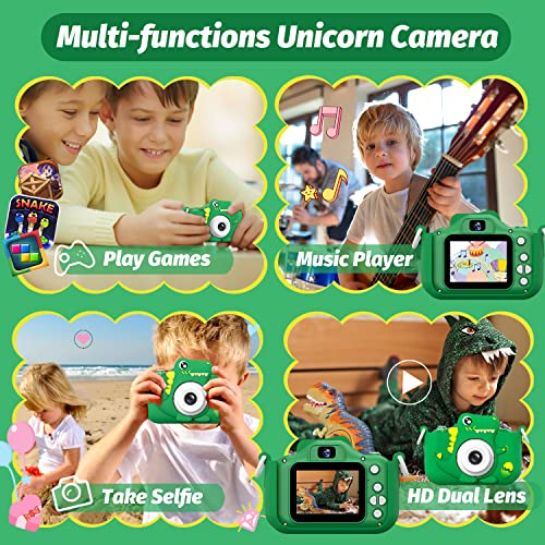 HOOMOON Camera Dino pour Enfants 3-10 Ans 1080p HD Enregistreur Vidéo avec Carte SD 32 Go Cadeau de Noël et Anniversaire