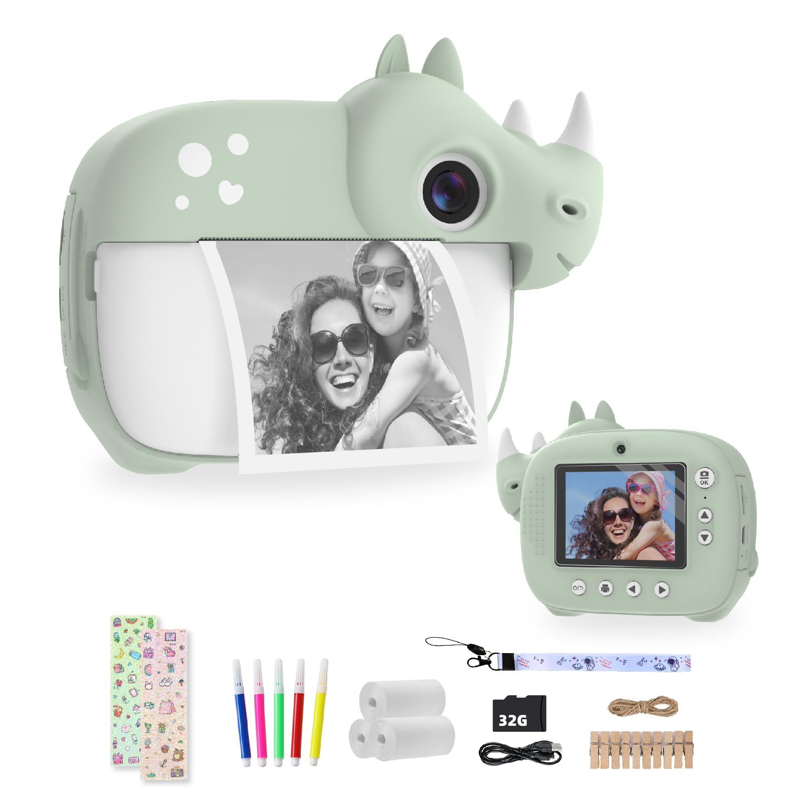 Appareil Photo Instantané Enfants 12MP/1080P Selfie Caméra Vidéo, Cadeau pour Filles Garçons 3-12 Ans avec Carte 32GB (V