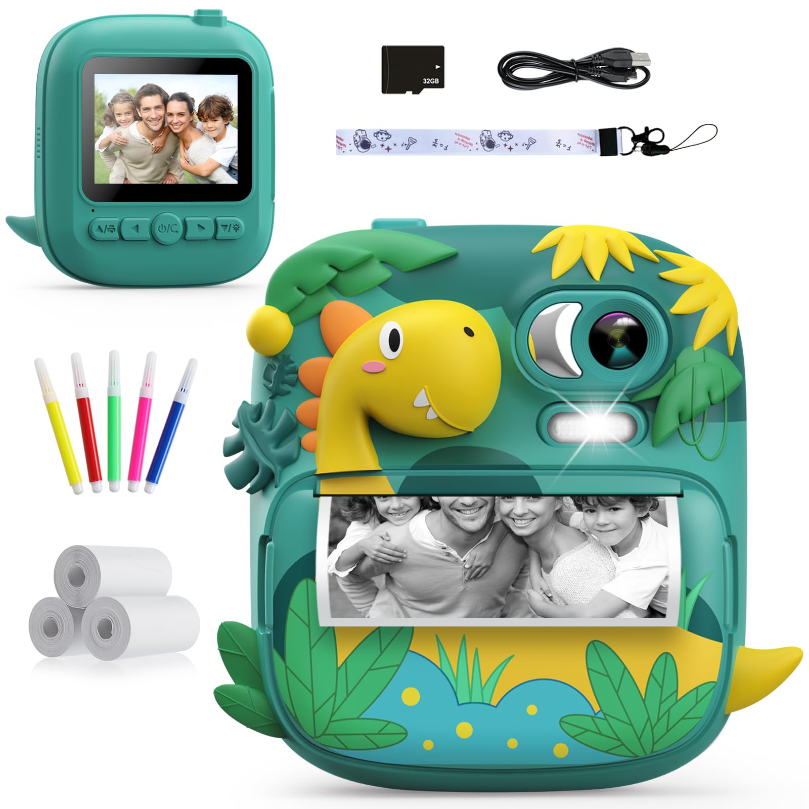 CAMCLID Appareil Photo Instantané 12MP pour Enfants 3-12 Ans avec 32G Carte Mémoire et 3 Rouleaux Papier (2,4" Caméra Jo